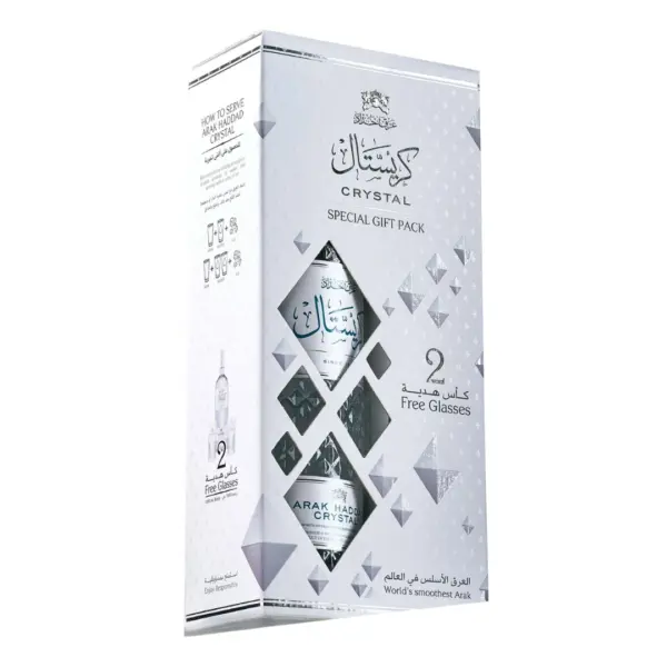 ערק חדד קריסטל | Arak Haddad Crystal ערק חדד קריסטל (Arak Haddad Crystal) הוא משקה אניס פרימיום המיוצר על ידי מזקקת חדד (Haddad Distilleries), אחת המזקקות הוותיקות והמוערכות ביותר במזרח התיכון, השוכנת בירדן. המותג "חדד" מזוהה עם מסורת זיקוק ארוכת שנים ושימוש בחומרי גלם איכותיים ביותר. גרסת הקריסטל נחשבת למוצר הדגל של המזקקה, והיא מיוצרת בתהליך זיקוק קפדני שנועד להשיג רמת ניקיון וצלילות גבוהה במיוחד. תהליך הייצור של ערק חדד קריסטל מתבסס על זיקוק משולש (Triple Distilled) בדודי נחושת מסורתיים. המשקה מופק מכוהל ענבים משובח וזרעי אניס טבעיים שנבחרו בקפידה. הזיקוק המשולש מבטיח את הפרדת השמנים והחומרים הלא רצויים, מה שמעניק לערק את המרקם החלק ואת שקיפותו ה"קריסטלית". בעת הוספת מים או קרח, המשקה מקבל את הגוון הלבן-חלבי העמוק והסמיך, המעיד על ריכוז גבוה של שמני אניס טבעיים ואיכותיים. פרופיל ניחוח וטעמים ניחוח (Aroma): המשקה מתאפיין בבוקה ארומטי נקי ודומיננטי של אניס טבעי. ניתן לזהות ניחוחות עדינים של עשבי תיבול ים-תיכוניים ורעננות של כוהל ענבים מזוקק היטב. חיך (Palate): בטעימה מורגש משקה בעל גוף בינוני ומרקם קטיפתי וחלק מאוד. הטעמים מאוזנים להפליא, כאשר המתיקות הטבעית של האניס משתלבת עם החריפות המעודנת של הזיקוק. הסיומת נקייה, ארוכה ומרעננת, ללא תחושת צריבה מעיקה.